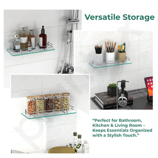 Plantex Glass Shelf for Bathroom/Kitchen Wall Mounted/Living Room Transparent Glass Shelf - Bathroom Organizer (Polished - 15x6 Inches - Pack of 2)