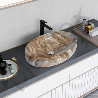 Plantex Ceramic Basin for Bathroom/Table Top Ceramic Basin/Washbasin for Bathroom - (CRETA-NS-238-Marble Finish, 23 x 15 x 5.5 Inch)