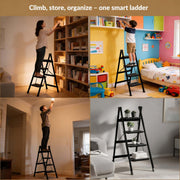 Plantex 4 Step Ladder for Home Use/Wide Anti-Slip Heavy-Duty Step Stool/Lightweight Kitchen Ladder 4 Step (Black)