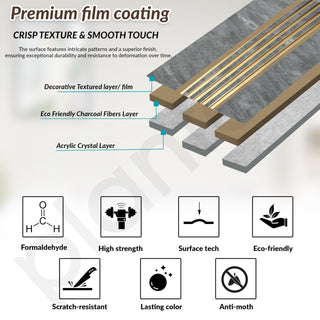 Plantex 3D Wall Panels/Pack of 10 Decorative Louvers for Interior Walls/1x8 Ft Each/80 Sq. Ft Coverage/Charcoal Wall Panels for Hall, Living Room, Office (WD-2209-Textured Grey & Gold)