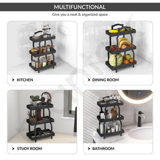 Plantex GI-Steel 3 Tier Shelf/Multipurpose Rack/Storage Rack for Kitchen/Fruit & Vegetable Basket for Kitchen - Pack of 1, (Black)