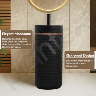 Plantex Acrylic Resin & Quartz Pedestal Basin for Bathroom/One Piece Pedestal Free Standing Round Wash Basin for living Room/Hotel (Black)