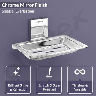 Plantex 304 Grade Stainless Steel Single Soap Dish/Soap Stand/Soap Case/Soap Storage for Bathroom - Crystal (1401-Chrome)