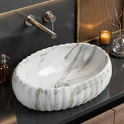 Plantex Ceramic Basin for Bathroom/Table Top Ceramic Basin/Washbasin for Bathroom (Marble Finish - 19.5 x 14 x 6 Inch)