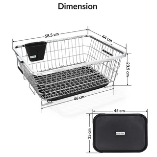 Plantex Stainless Steel Dish Drainer Basket for Kitchen Utensils/Dish Drying Rack with Drainer/Bartan Basket/Plate Stand(Size- 58.5x44.5x23.5 CM - Chrome Finish)