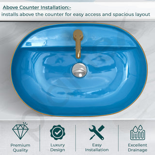 Plantex Ceramic Washbasin/Hand Wash Sink/Counter Top Wash Basin for Bathroom/Home/Office/Hotel (Blue - 23.5 x 16 x 5 Inch)