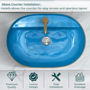 Plantex Ceramic Washbasin/Hand Wash Sink/Counter Top Wash Basin for Bathroom/Home/Office/Hotel (Blue - 23.5 x 16 x 5 Inch)