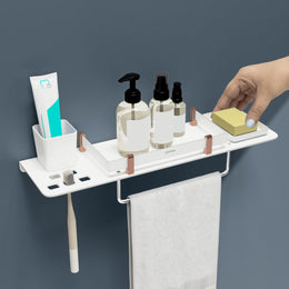 Plantex 5mm Acrylic 4 in 1 Multipurpose Bathroom Shelf Rack/Bathroom Shelf Organizer with Soap Dish and Toothbrush Slots/Tumbler Holder/Towel Hanger-(18 x 5 Inch)-Pack of 1