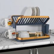 Plantex Kitchen Storage Rack/Aluminium Fold Flat Dish Drying Rack with Drainboard/2-Tier Kitchen Organiser Rack - (Gold & Grey)