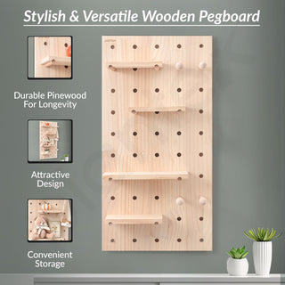 Plantex Multipurpose Pine Wall Mount Wood Pegboard For Home/Wood Display Shelf/Wall Organizer For Bedroom/Kitchen/Bathroom - (32X16 Inches)