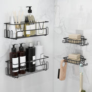 Plantex 4in1 Bathroom Organiser Without Drill/Self Adhesive Shelf for Bathroom and Soap Dish/GI Steel Wall Mounted Shelf and Soap Holder with Hooks (Black)