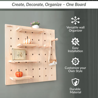 Plantex Multipurpose Pine Wood Pegboard for Home/Wood Display Shelf/Wall Organizer for Bedroom/Kitchen/Bathroom - (24x24 inches)