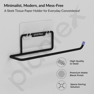 Plantex Self Adhesive Toilet Paper Roll Holder/Tissue Paper Roll Holder Self Adhesive/Toilet Paper Holder/Toilet Roll Holder for Bathroom Accessories (Black - Pack of 3)