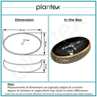 Plantex Tabletop Wash Basin for Bathroom/Designer Ceramic Basin/Countertop Vessel Sink Basin for Home/Hotel - (16019, Black & Gold)