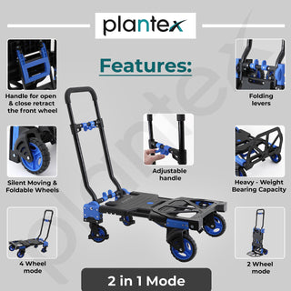 Plantex Multipurpose Folding Platform Trolley/Trolley/Cart/Industrial Trolley/Trolley for Goods Carrying/Portable Trolly Push Cart with Telescopic Handle(Black & Bule)