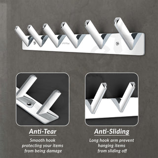 Plantex Wall Hooks for Hanging Cloth/Stainless Steel Towel Hangers/Bathroom Robe Hooks/Door Hangers/Square Wall Hook/Hook Rail for Hanging Keys - 6 Hooks (Pack of 1, Chrome)