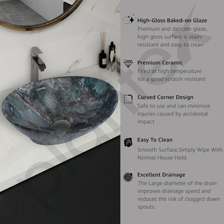 Plantex Ceramic Basin for Bathroom/Table Top Ceramic Basin/Washbasin for Bathroom - (BOAT-NS-553-Marble Finish, 16 x 13 x 5.5 Inch)