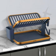 Plantex Kitchen Storage Rack/Aluminium Fold Flat Dish Drying Rack with Drainboard/2-Tier Kitchen Organiser Rack - (Gold & Grey)