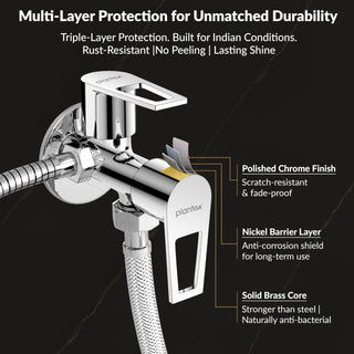 Plantex Pure Brass 2 Way Angle Valve/Angle Cock for Bathroom with Wall Flange and Teflon Tap - Pack of 1 (Chrome, 3220)