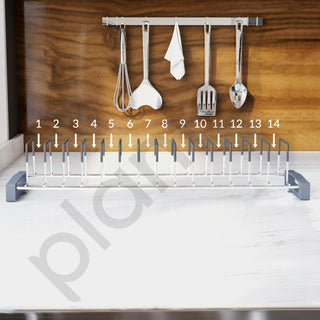 Plantex Premium Stainless Steel Plate Stand for Kitchen Cabinet/13 Slot Plate Rack for Kitchen/Rubber Gripped Saucer Plate Holder(Size-4 inches, Slot- 13, Pack of 1)