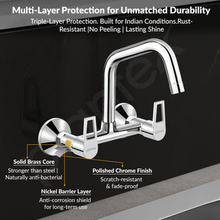 Plantex Pure Brass Wall Mount Sink Mixer Tap/Hot & Cold Kitchen Faucet with 360° Swivel Spout/Wall Mounted Water Tap - Pack of 1 (Chrome, 3224)