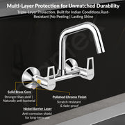 Plantex Pure Brass Wall Mount Sink Mixer Tap/Hot & Cold Kitchen Faucet with 360Ã‚Â° Swivel Spout/Wall Mounted Water Tap - Pack of 1 (Chrome, 3224)