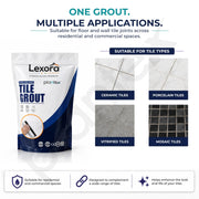 Plantex Lexora Premium Tile Grout/Waterproof Tile Gap Filler for Kitchen & Bathroom Wall Tiles Joint Filler/Crack Resistant/Chemical Resistant/Stain Resistant – 1 kg (Grey)