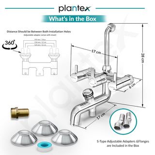 Plantex Brass Wall Mixer for Bathroom 3 in 1/L-Bend Connector for Overhead Shower/Hand Shower/Spout Mixer Tap/Mixture Tap for Bathroom with 7-Year Manufacturer's Warranty-(Ico-919-Chrome)