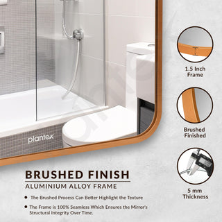 Plantex Aluminium Frame Mirror for Wall/Bathroom Mirror/Wall Mount Mirror for Bedroom/Dressing Room/Living Room/Entryway - Shatterproof Mirror (18x24 Inch-Gold Brushed/Rectangle)