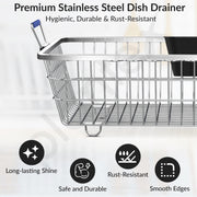 Plantex Heavy-Duty Stainless-Steel Dish Drainer Basket for Kitchen Utensils/Dish Drying Rack/Plate Stand/Bartan Basket (Medium Size-54x42x20cm)