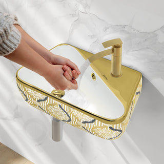 Plantex Ceramic Designer Washbasin for Bathroom/Wall Hung Wash Basin/Rectangle Basin for Home/Office/Hotel (17.5x10.5x5 Inch - White & Gold)