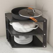 Plantex GI-Steel 3-Tier Pan Stand for Kitchen/Multipurpose Corner Floor Mount Shelf for Kitchen - Pack of 1 (Black)