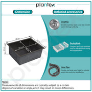 Plantex Stainless Steel Handmade Kitchen Sink/Single Bowl Sink For Kitchen With Drain Rack and Coupling and Waste Pipe/Undermount/Topmount (Black- 24X18 Inches)