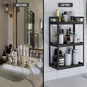 Plantex 3 Tier Self Adhesive Bathroom Shelf/Multipurpose Bathroom Countertop Storage Shelf/Metal Standing Spice Rack Storage Organizer for Kitchen(Black, Powder Coated)