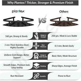 Plantex 304 Stainless Steel Corner/Bathroom Shelf/Kitchen Shelf/Wall Mount - Pack of 2 (Black,9x9 Inches)