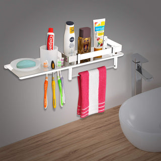 Plantex Stainless Steel 4in1 Multipurpose Bathroom Shelf/Bathroom Steel Rack with Soap Dish, Towel Rod and Tumbler Holder-Chrome (18x5 inches)