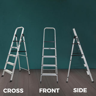 Plantex Big Foot 5 Step Foldable Aluminium Ladder/Step Ladder for Home Use with Wide Anti-Slip Steps and Secured Joints/5-Year Manufacturer Warranty(Black & Silver)
