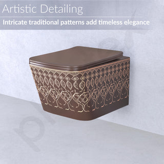 Plantex Ceramic Wall Hung Commode for Toilet/Western Commode/Rimless Washdown Western Toilet with Soft Close Toilet Seat - P Trap - (LAS05, Brown)