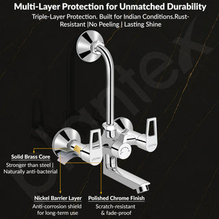 Plantex 2 in 1 Wall Mixer for Bathroom/Mixer L-Bend Provision for Overhead/Mixer Tap for Bathroom with Water Saving Nozzle and Wall Flange (3215, Chrome)