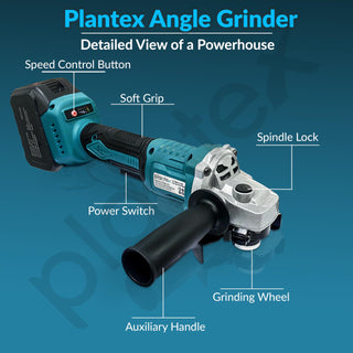 Plantex 21V Cordless Angle Grinder Machine with Battery and Charger/Load Speed 8500rpm/Grinding Tool/Brushless Motor - (Blue & Black)