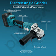 Plantex 21V Cordless Angle Grinder Machine with Battery and Charger/Load Speed 8500rpm/Grinding Tool/Brushless Motor - (Blue & Black)