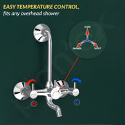 Plantex Wall Mixer for Bathroom 2 in 1 with L-Bend Connecter for Overhead Shower with Brass Spindle/Mixer with Nickel Chrome Mirror Finish/Teflon Tape and Wall Flange-(Mks-1279)