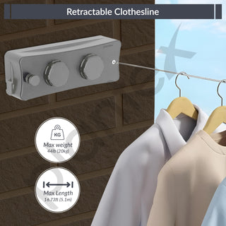 Plantex Retractable Double Row Clothesline/Indoor - Outdoor Clothesline/Lockable Cloths Line - Approx 5.1 Meter (16.73 ft.) - (20 kg Capacity) (Black)