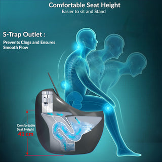 Plantex Imported Ceramic Western Toilet/Rimless Commode for Toilet/Siphonic Vacuum Jet Flush One Piece Commode With Soft Close Toilet Seat - S Trap Outlet (Glossy Grey)