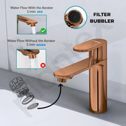 Plantex Pure Brass Single Lever Pillar tap for wash basin/Table top wash basin tap with Teflon tape/Quarter Turn tap for wash basin/Wash basin tap-(ORN-203-Rose Gold)