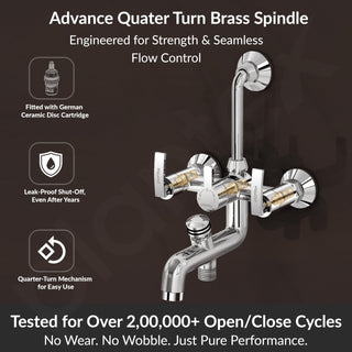 Plantex Pure Brass 3 in 1 Wall Mixer for Bathroom with L-Bend Provision for Overhead and Hand Shower/Mixer Tap for Bathroom with Water Saving Nozzle and Brass Wall Flange (COL-1019-Chrome)