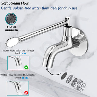 Plantex Lab Bib Cock for Bathroom/Short Body Tap with Wall Flange and Teflone Tap - Pack of 1 (AC04, Chrome)