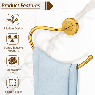 Plantex 304 Grade Stainless Steel Round Napkin Holder for washbasin/Towel Hanger/Towel Ring for Bathroom/Bathroom Accessories, Daizy(Golden)
