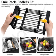 Plantex Stainless Steel Kitchen Sink Strainer/Drain Basket With Adjustable Armrest Kitchen Rack/Vegetable Washing Basket for Sink/Expandable Drain Dish Rack (Pack of 1, Black)