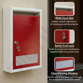 Plantex All in 1 Multipurpose Big Size Letter/Complaint/Suggestion/Donation Box With Lock - Table Top or Wall Mount (Red & Ivory)